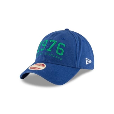 Blue Seattle Seahawks Hat - New Era NFL Established Team Front 9TWENTY Adjustable Caps USA0427618